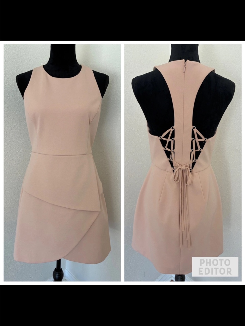 BCBG MAXAZRIA Women's Blush Stretch Crepe Back Detail Cocktail Party Dress Sz 10